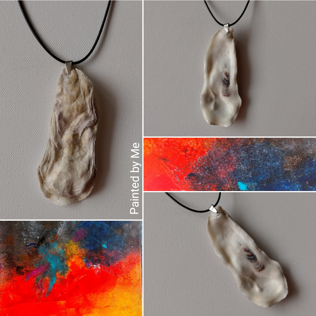 Schelpen ketting handgemaakt, lengte 95 mm, white / beige / purple / yellow