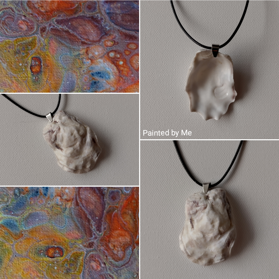 Schelpen ketting handgemaakt, lengte 55 mm, white / beige / purple / yellow