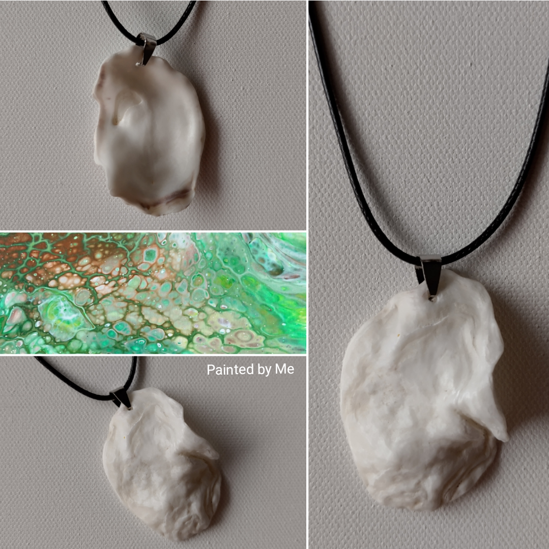 Schelpen ketting handgemaakt, lengte 55 mm, white / beige / yellow 