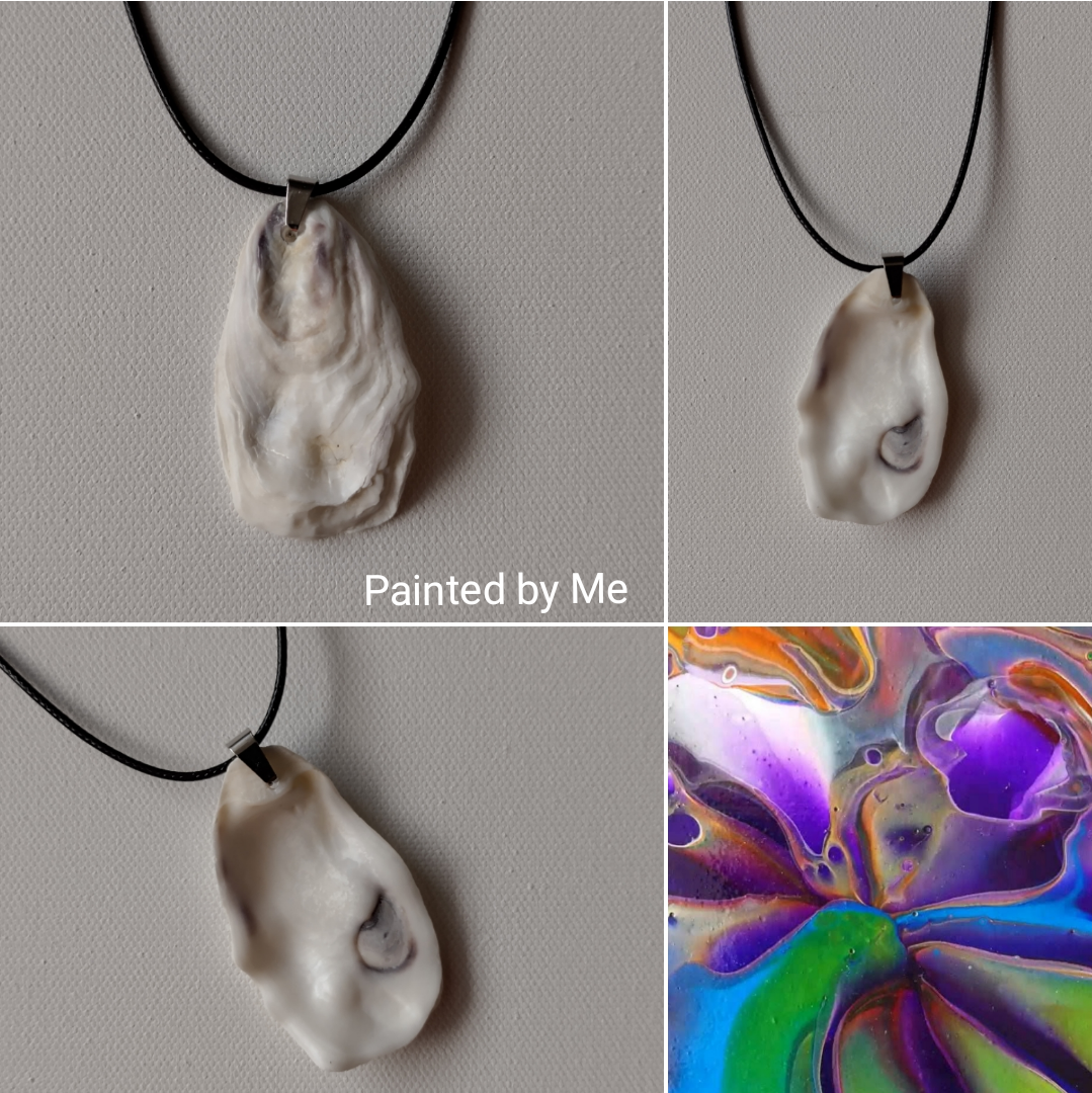 Schelpen ketting handgemaakt, lengte 55 mm, white / beige / purple / yellow