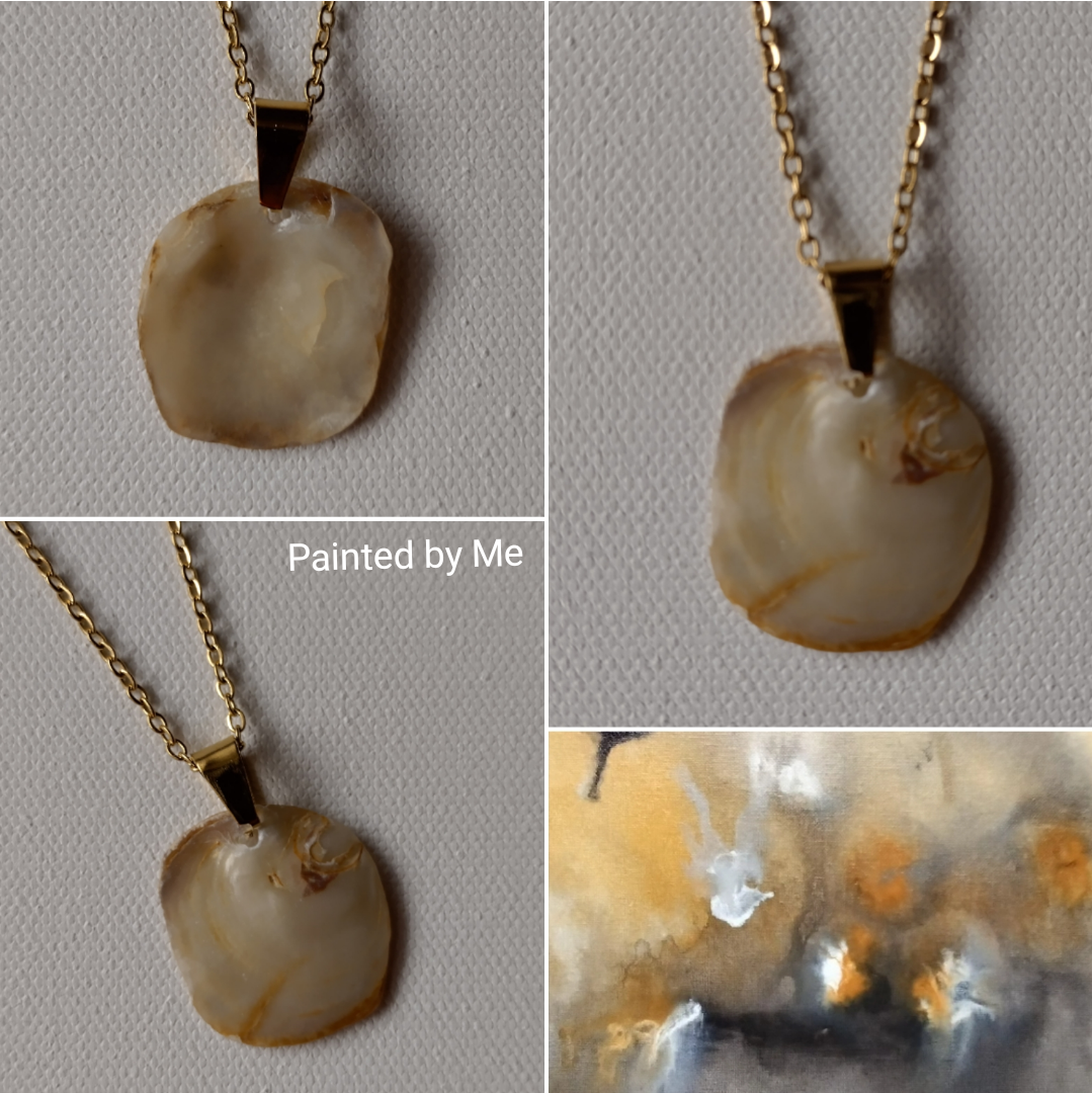 Schelpen ketting handgemaakt, lengte 25 mm, beige / copper / bronze / gold