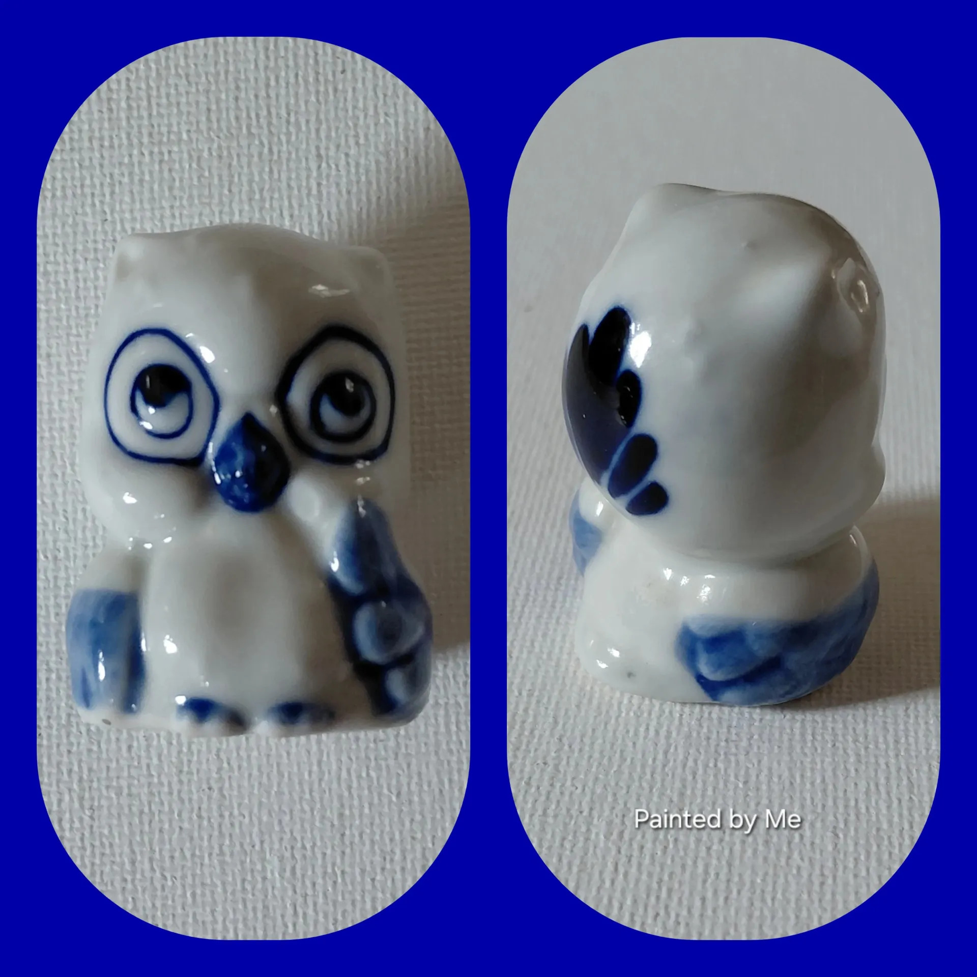 Uiltje, klein zittend beeldje in blauw en wit - Delfts Blauw uilenverzameling uilenbeeldje uiltjes
